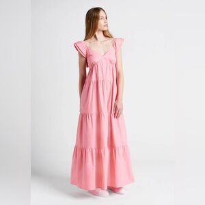 ModCloth Notes Of Grace Sweetheart Neckline Cap Sleeve Tiered Pink Maxi Dress XL